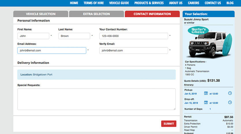 filling in contact information